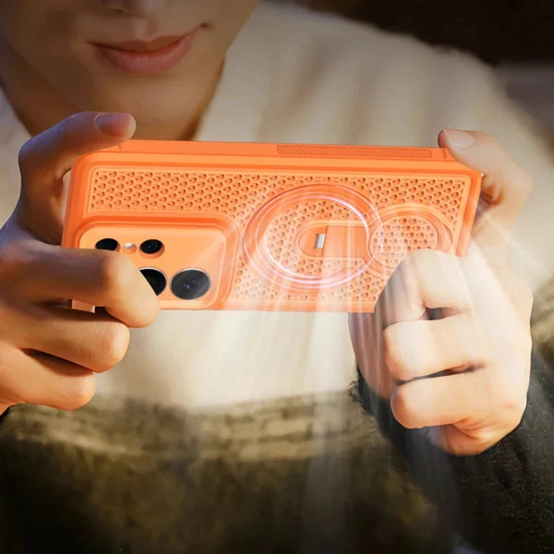 360° rotating bracket magnetic phone case for Samsung Galaxy S26 S25 S24 S23 FE Plus Ultra breathable shockproof bumper cover