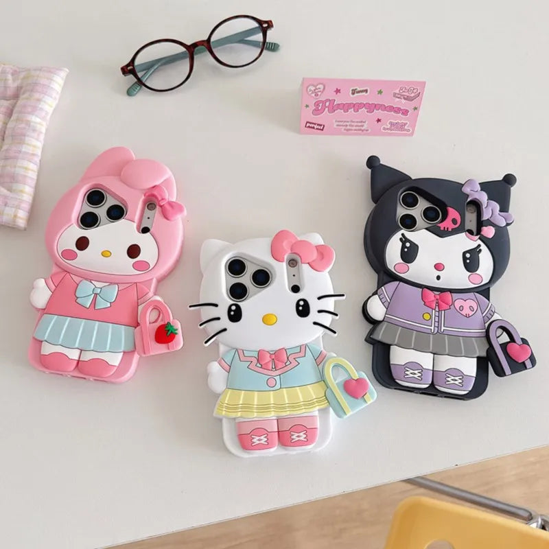 Sanrio Cute 3D Cartoon Kitty Melody Kuromi Phone Case for iPhone 17 Pro17 16 15 14 13 12 11 Pro Max Shockproof Silicone Cover