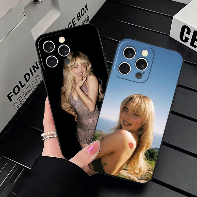 CR66 S-Sabrina C-Carpenter Soft Phone Case for iPhone 16 16E 17 Air 15 Pro Max 14 Plus 13 Mini 11 12 7 Black Cover Back Shell