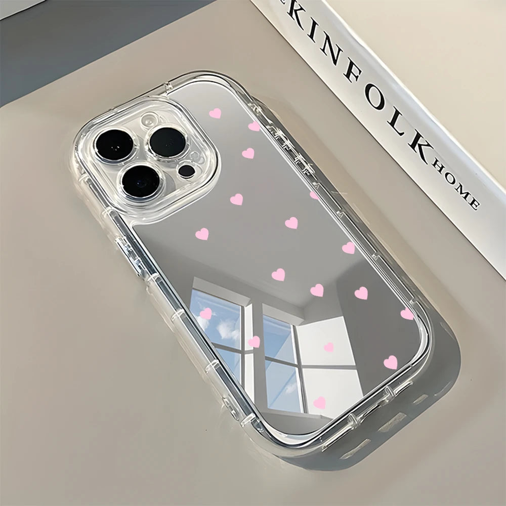 Minimalist Red Heart Pattern Phone Case For iPhone 17 16 15 14 13 12 11 Pro Max 17 Air X XR XS 7 8 Plus Back Mirror Soft Cover
