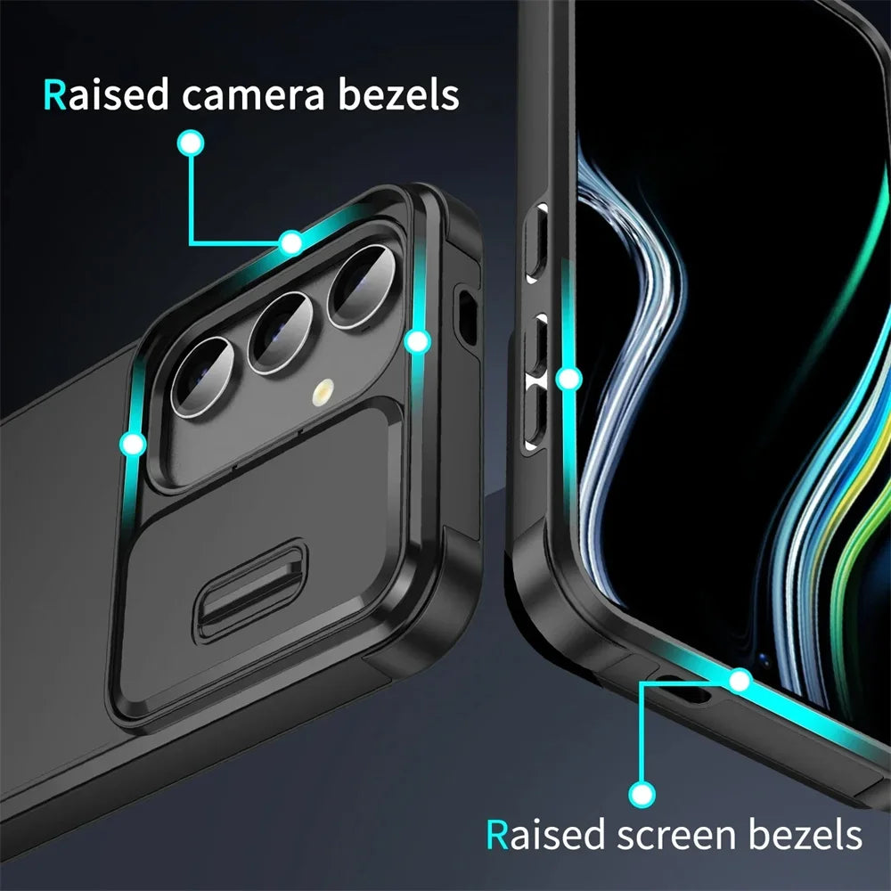 Slide Camera Lens Protection Case For Samsung Galaxy S25 S24 S22 S23 Ultra Plus Note20 A53 A33 Solid Color Armor Shockpoof Cover