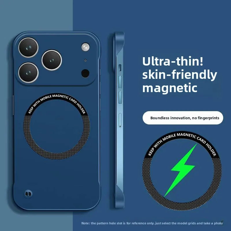 Ultra Thin Hard PC Magnetic Frameless Phone Case For Magsafe iPhone 17 Air 16 14 15 13 12 11 17 Pro Max Matte Color Solid Cover