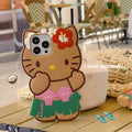 Kawaii Hello Kitty Phone Case For iPhone 17 16 15 14 13 12 11 Pro Max Plus 17 Pro Hula Skirt Kitty Silicone Cover with Lanyard