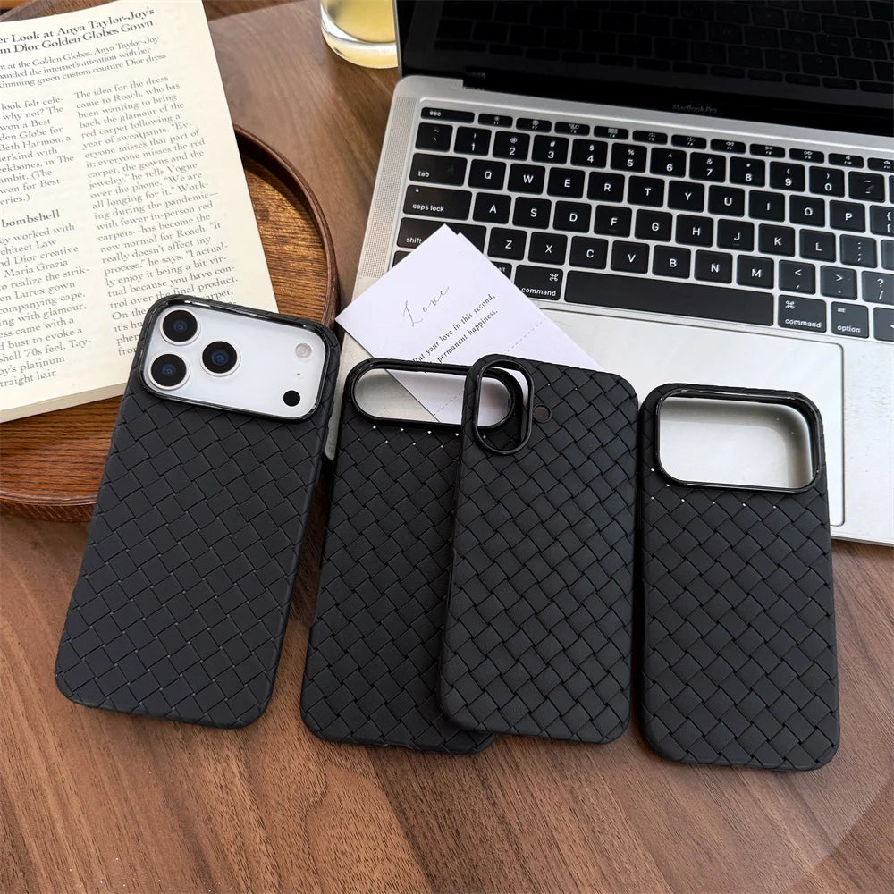 Luxury Weave Pattern Phone Case For iPhone 17 Air 16 15 Plus 14 13 12 Pro Max Braided Textured Breathable Shockproof Back Cover