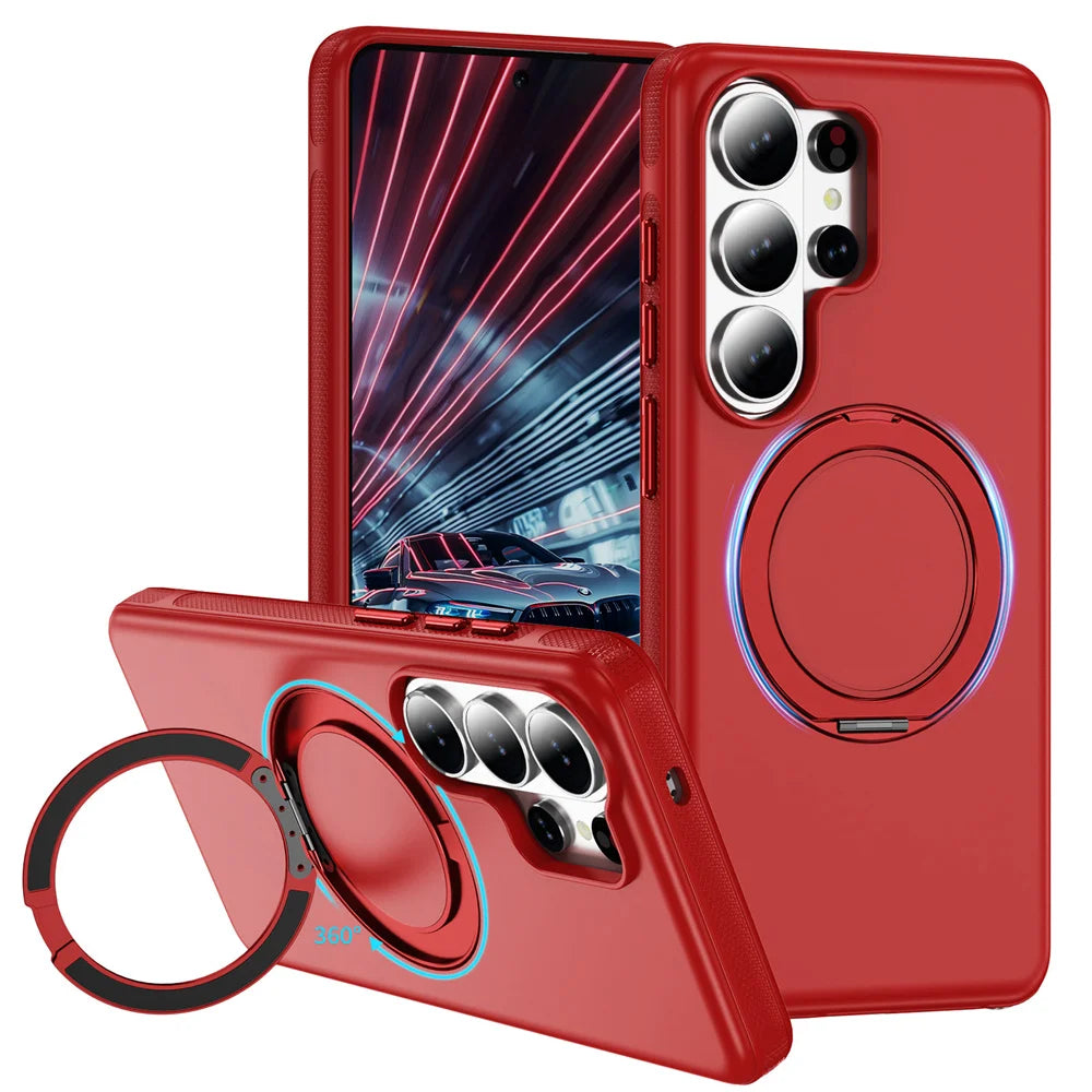 Luxury Non-Slip Armor Rotating Folding Magnetic Stand Phone Case For Samsung S26 Ultra s26 Plus Pure Matte Anti-Shock Back Cover