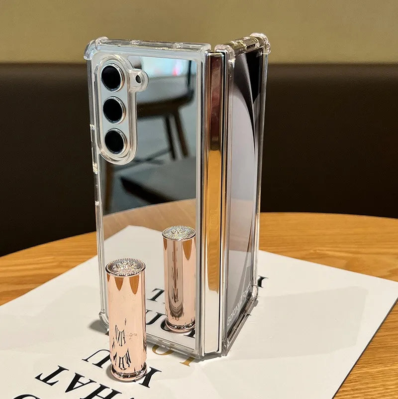 Luxury Mirror Make Up Case for Samsung Galaxy Z Fold 7 6 5 4 3 fold7 zfold Fold6 Hard Airbag Bumper Shockproof Ultra Slim Cover