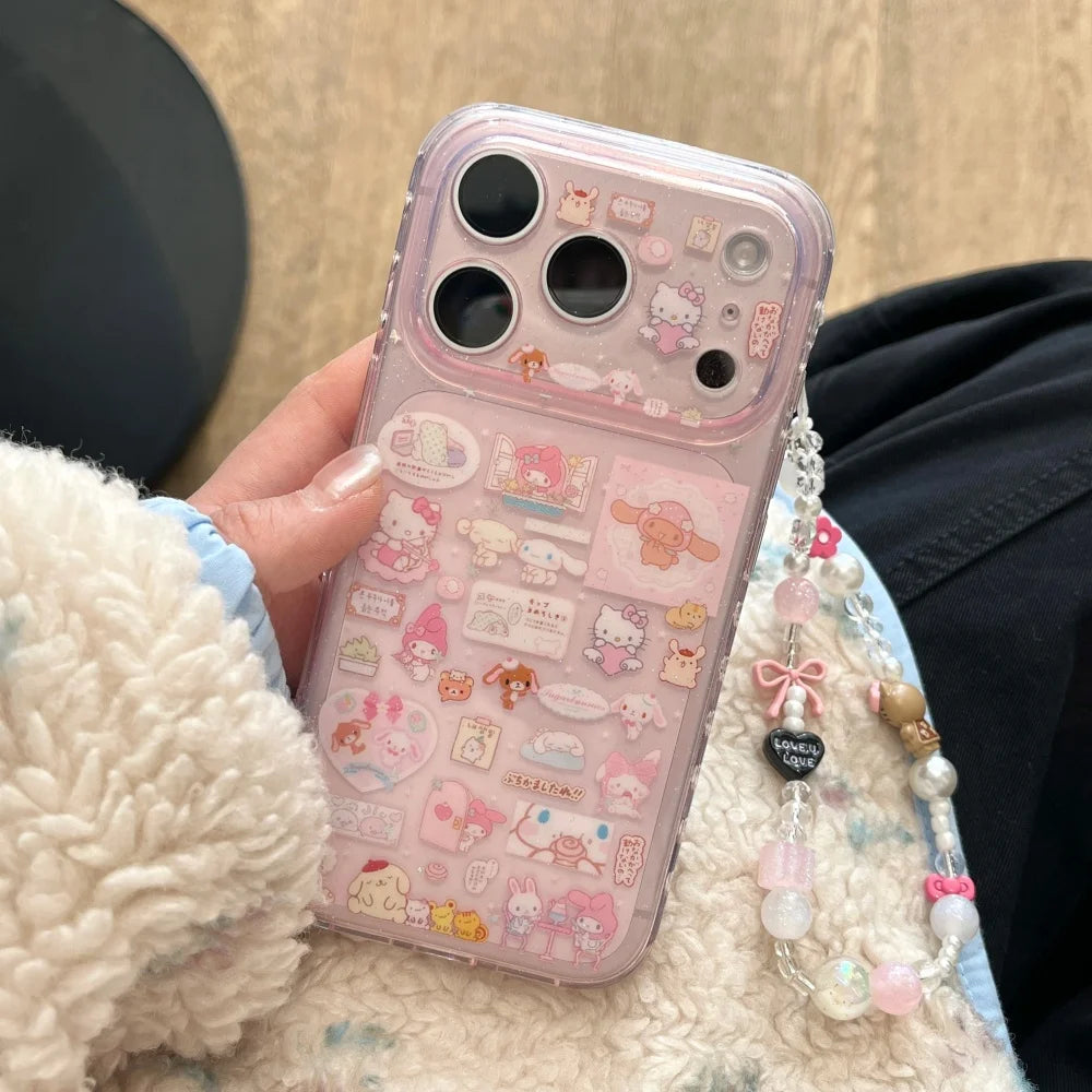 Cute Hellokitty Melody Cartoon Pink Phone Case Capa For iPhone 17 14 15 16 Pro Max Lovely Back Cover Funda With Pendant Bracelet