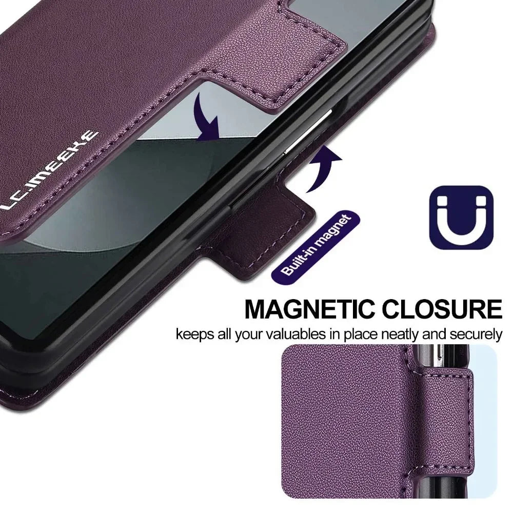 For Samsung Z Fold 7 6 5 4 3 Fold6 Fold5 Fold4 Fold3 5G Business Leather Case with Pen Holder Wallet Cards Slot Flip Phone Cover