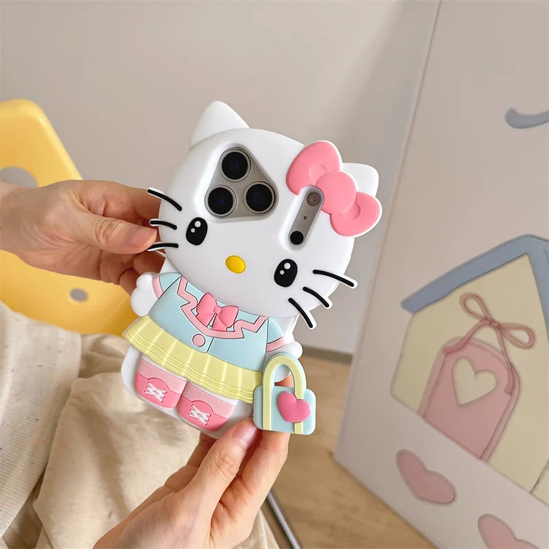Sanrio Cute 3D Cartoon Kitty Melody Kuromi Phone Case for iPhone 17 Pro17 16 15 14 13 12 11 Pro Max Shockproof Silicone Cover