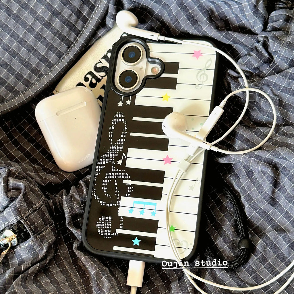 Korean Ins Niche Design Cute Piano Art Keyboard Star Phone Case For iPhone 17 16 15 14 13 12 11 Pro XR X Max 8 7 Plus Y2K Cover