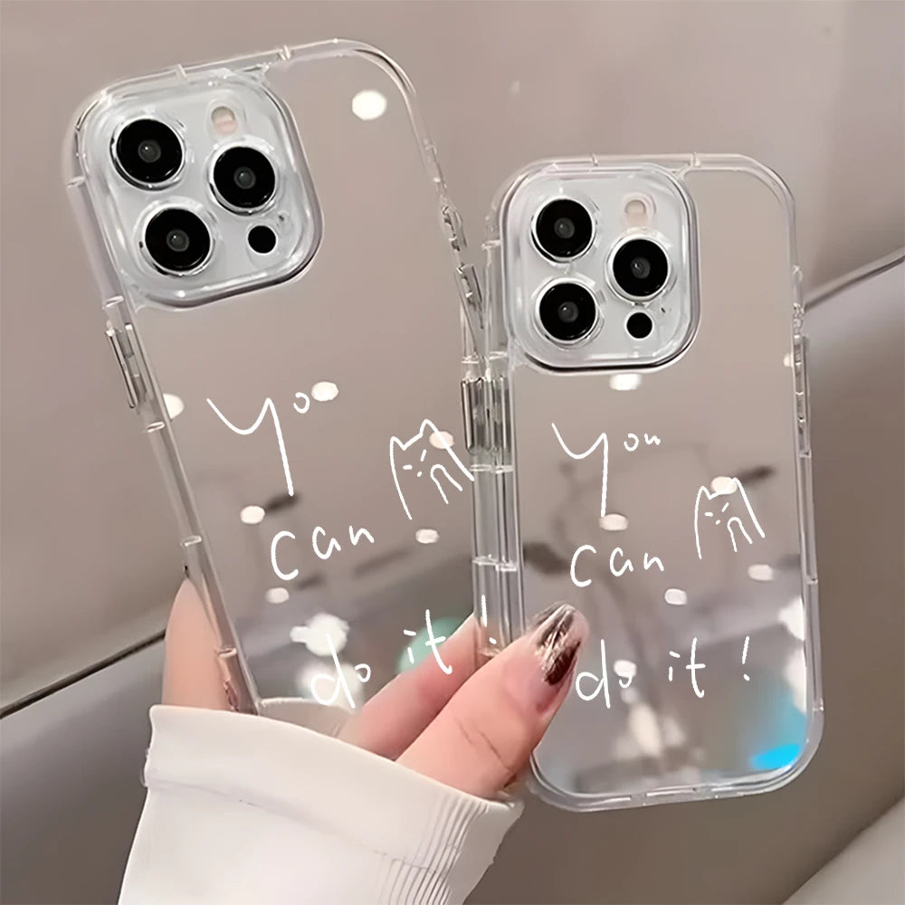 Simple Cat Inspirational Quote Back Mirror Phone Case For iPhone 17 16 15 14 13 12 11 Pro Max X XR XS  Plus Air Shockproof Cover