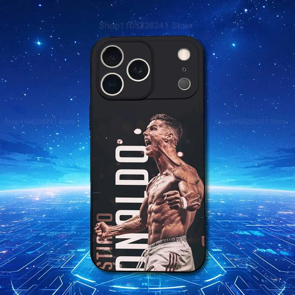 Football R-RoNalDo-ES CR7 Phone Case For iPhone 17,16,15,14,13,12,11,Plus,Pro Max,XS,X,XR,SE,Mini,8,7,Soft Silicone Black