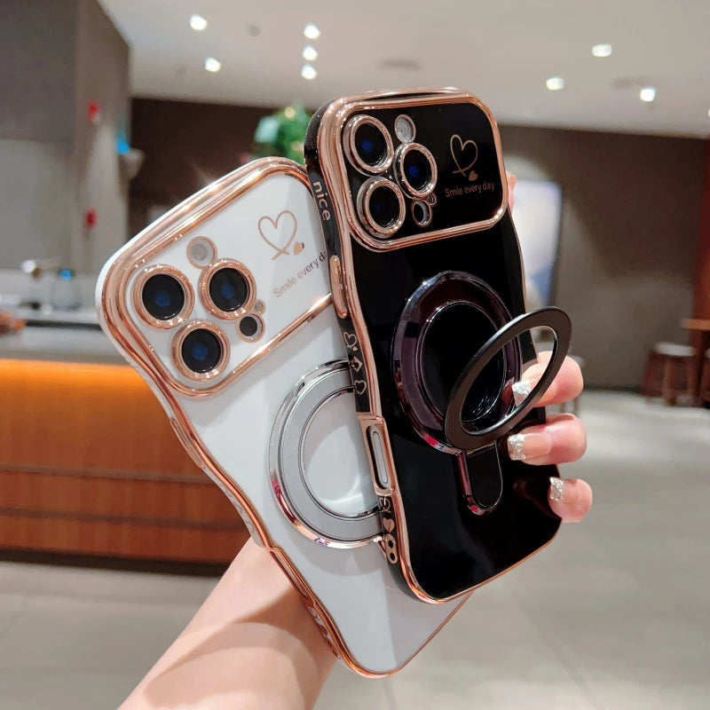 Bracket For Magsafe Phone Case For iPhone 17 16 13 15 14 11 12 Pro Max 15 16 Plus 16e Silicone Large Window Cover For iPhone Air