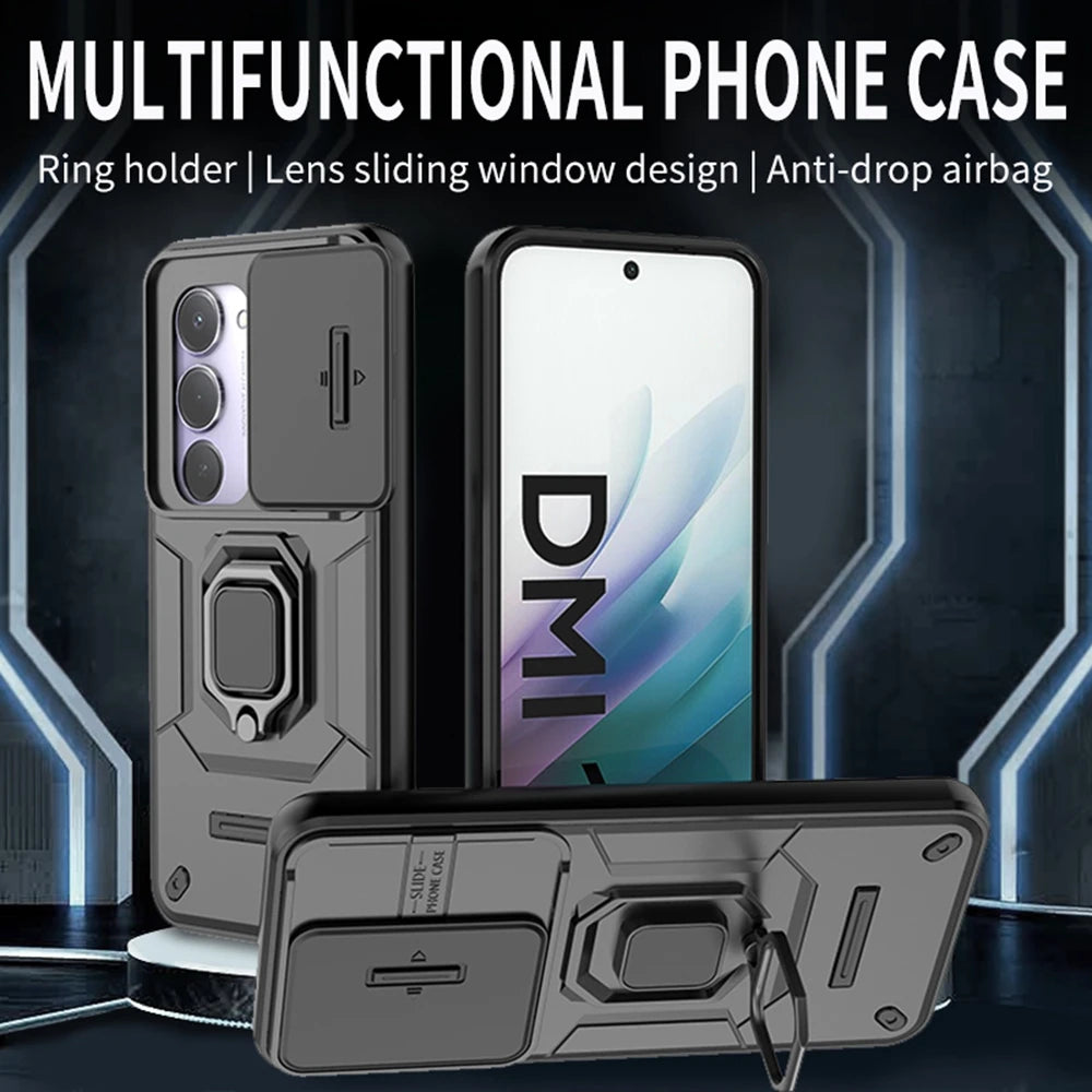 For Xiaomi Redmi 15 4G 171mm Case Slide Camera Protect Phone Case For Redmy 15 Redmi15 4G Magnetic Ring Holder Armor Back Cover
