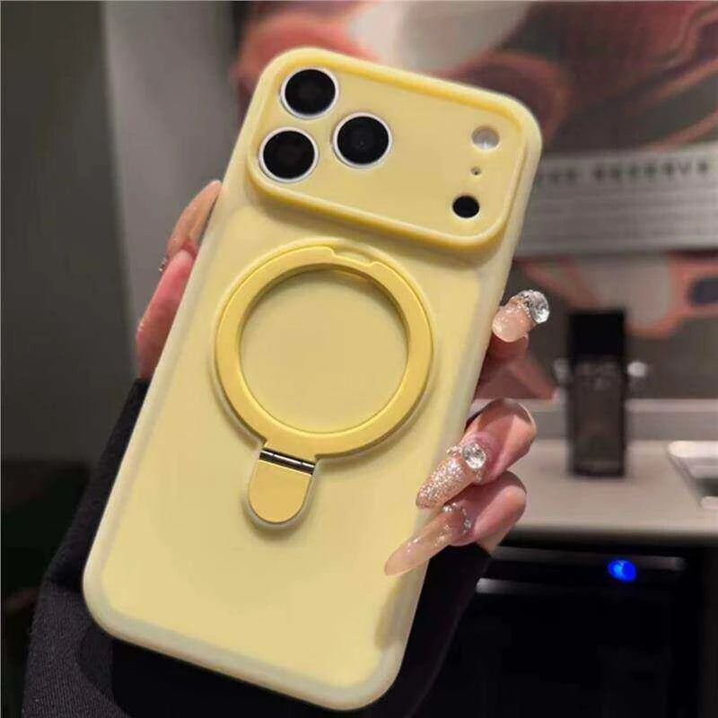 Luxury two-color magnetic stand phone case For Magsafe For iPhone 17 Pro Max 16 15 Silicone skin-like simple back cover