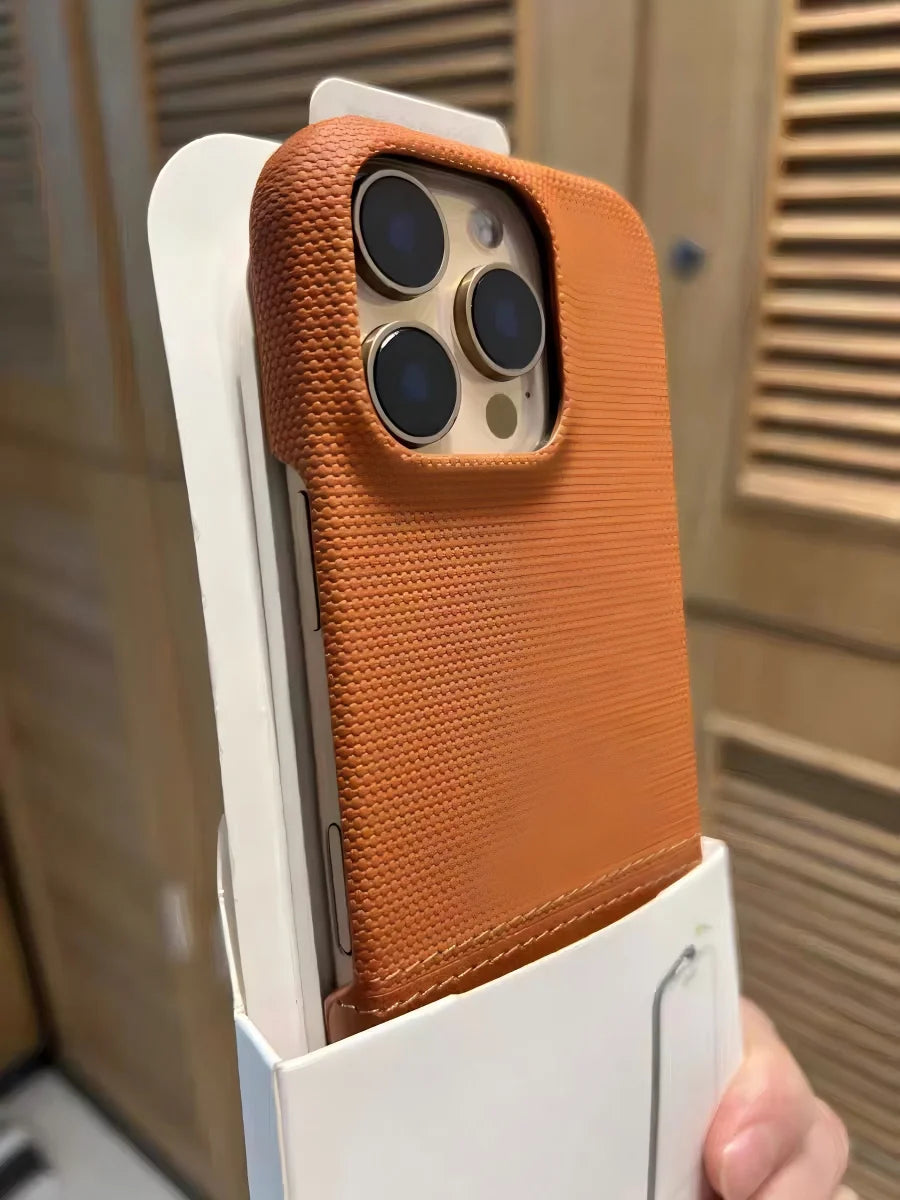 Business Splice Leather Nylon Fabric Case For iPhone 17 Air 16 15 14 Plus 13 12 Pro Max Frameless Cooling Matte Shockproof Cover