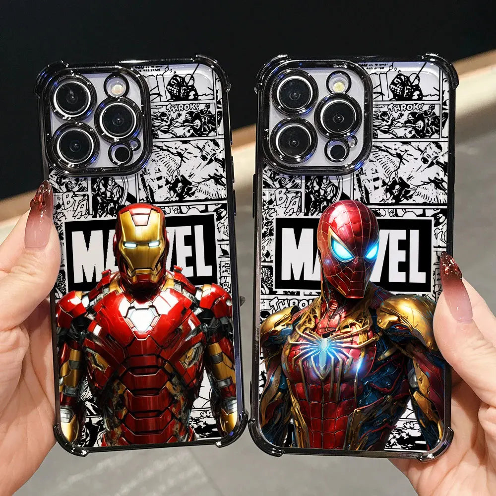 Luxury Marvel Spiderman Ironman Comic Case For iPhone 17E 17 16 Pro 15 14 13 12 11 Pro Max 17 Air 16 E Plus Silicone Phone Cover