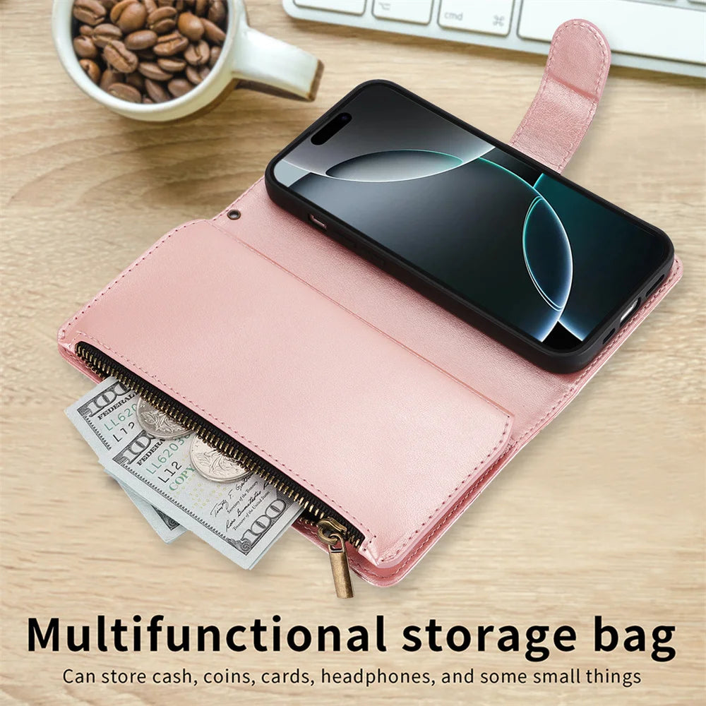 Luxury Flip Leather Phone Case for IPhone 17E 16E 17 Air 16 15 Plus 14 13 12 11 Pro Max XS XR Wallet Card Slot Purse Cover Coque