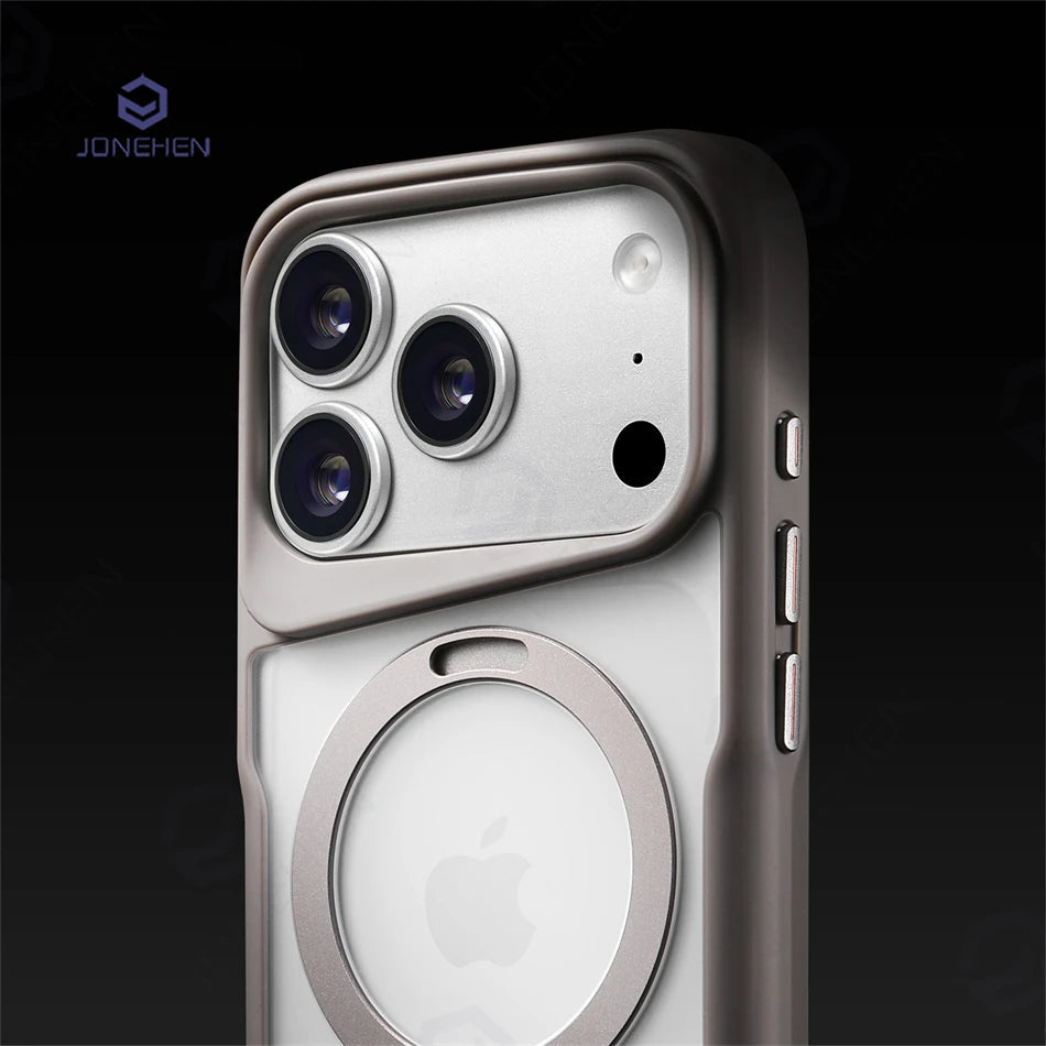 For Magsafe Magnetic Charge Translucent Armor Case For iPhone 17 16 15 14 13 Pro Max Metal Bracket Stand Holder Clear Cover
