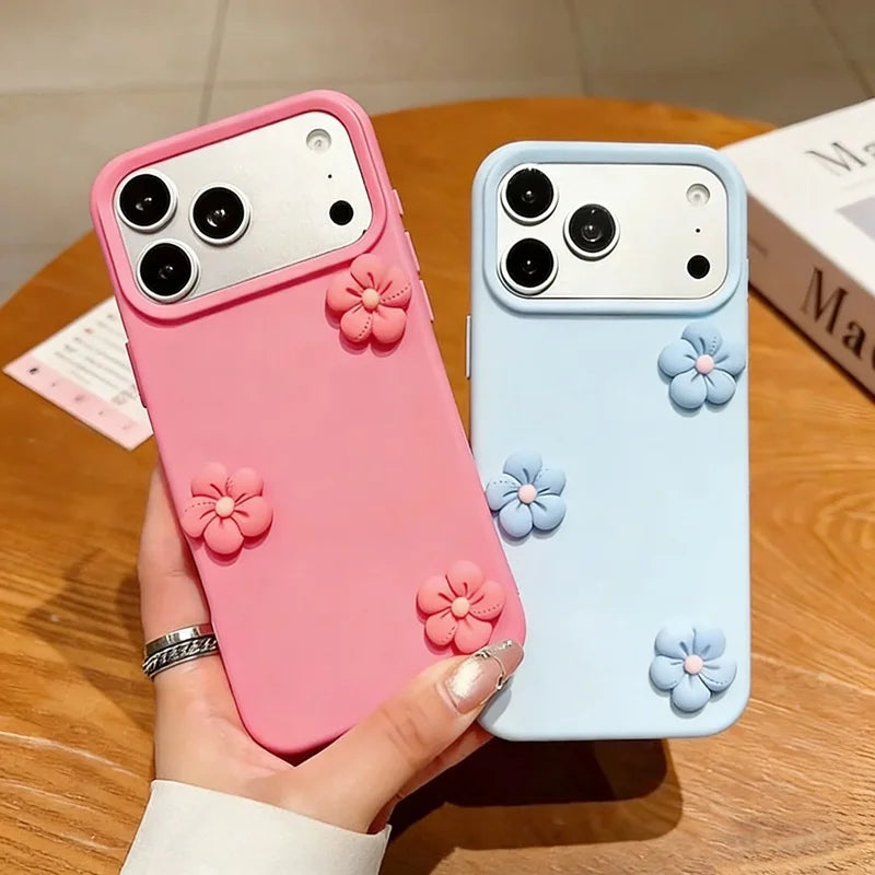 Cute 3D Flowers Silicone Phone Case For iPhone 11 12 13 14 15 16 17 Pro Max Plus Floral Candy Shockproof Bumper Protective Cover