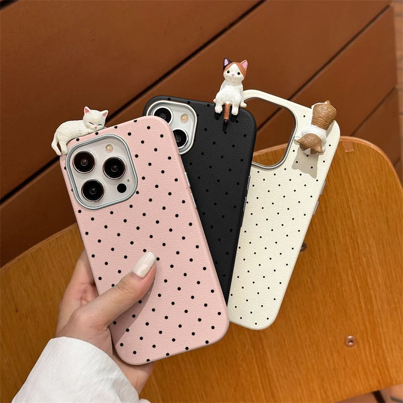 Simple Dots Cat 3D DIY Doll Soft Case For Redmi 9T 13 A3 13C 14C 12 10A 12C 9 9C POCO M3 X3 X6 Pro Note 13 Pro 10 11 12 Pro