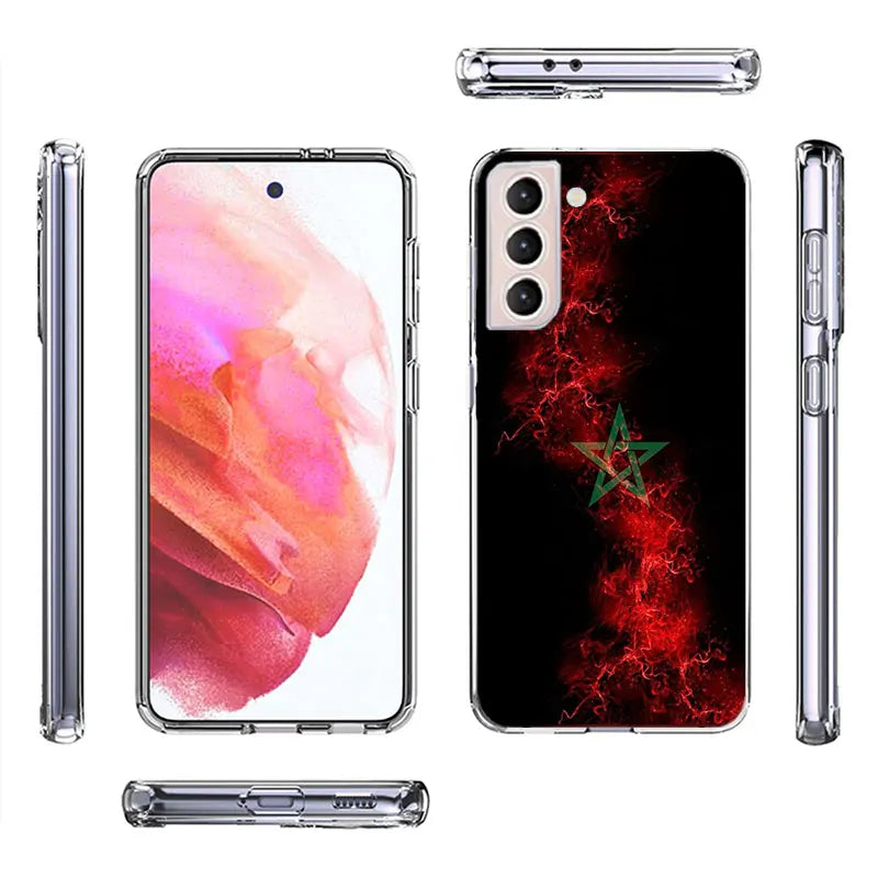 Morocco Flag Soccer Phone Case For Samsung Galaxy S25 Edge S24 S23 FE S21 S20 Plus S22 S26 Ultra Cover Clear Cases TPU Capa Shel