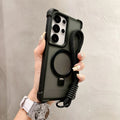 Luxury Lanyard Magnetic Armor Folding Stand Phone Case For Samsung S24 S25 Plus S23 Ultra 5G Shockproof Protective Back Cover