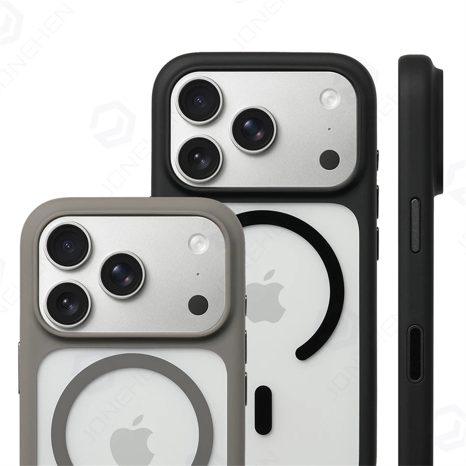 For Magsafe Transparent Camera Control Button Case For iPhone Air 16 17 Pro Max 17pro Orange Magnetic Armor Shockproof Cover