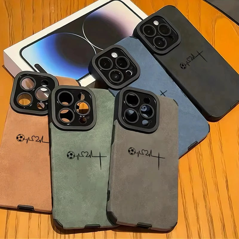 Football Line Faux Leather Phone Case For iPhone 11 12 13 14 15 16 17 Pro Max Air XR X XS 16E Plus Lens Protection Cover