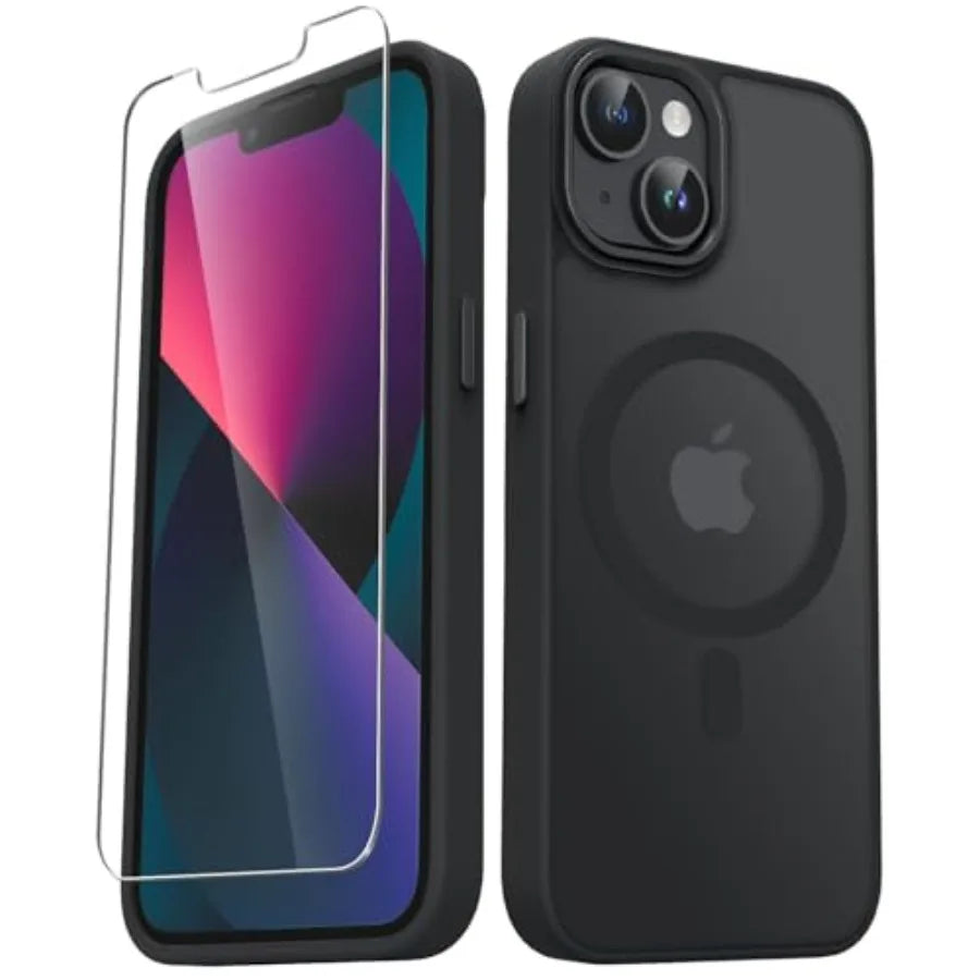 for iPhone 14 Case, iPhone 13 Case, with 1 Screen Protector, Matte Magnetic Slim Phone Cover, Support for Magsafe, Shockproof P