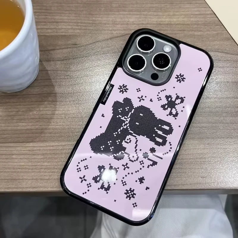 Korean Ins Pink Pixel Rabbit Angel Wings Cartoon Phone Case For iPhone 17 16 15 14 13 12 11 Pro Max Plus Acrylic Cover