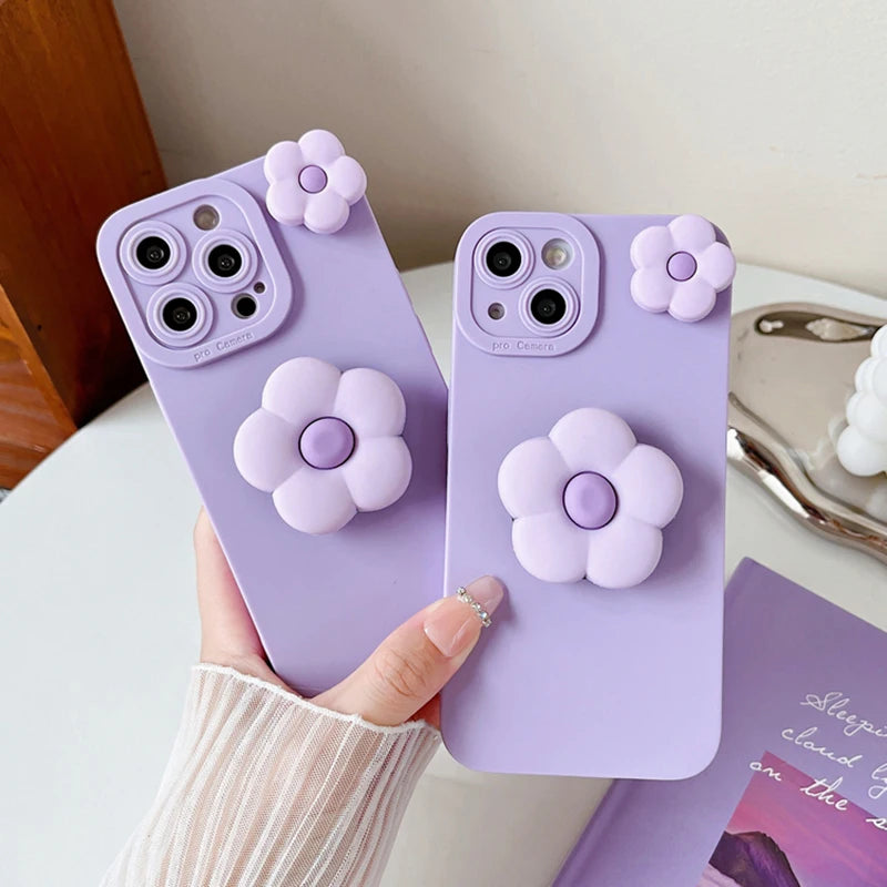 Cute Luxury Flower Holder Case for Samsung Galaxy Note 8 9 10 20 Ultra S8 Plus S9+ S10 Plus S20 S21 Soft Lavender Stand Cover