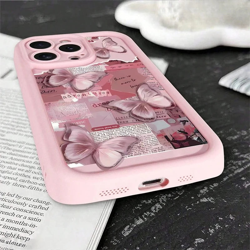 Pink Cute Butterfly Silicone Soft Phone Case For iPhone 17 16PRO 15 14 13 12 11PROMAX Shockproof Candy Cover