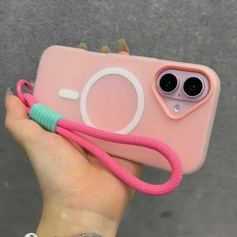 Luxury Soft With lanyard Silicone For Magsafe Case for iPhone 17 16 15 14 13 12 Pro Max Plus Air Wireless Charge Magnetic Cover