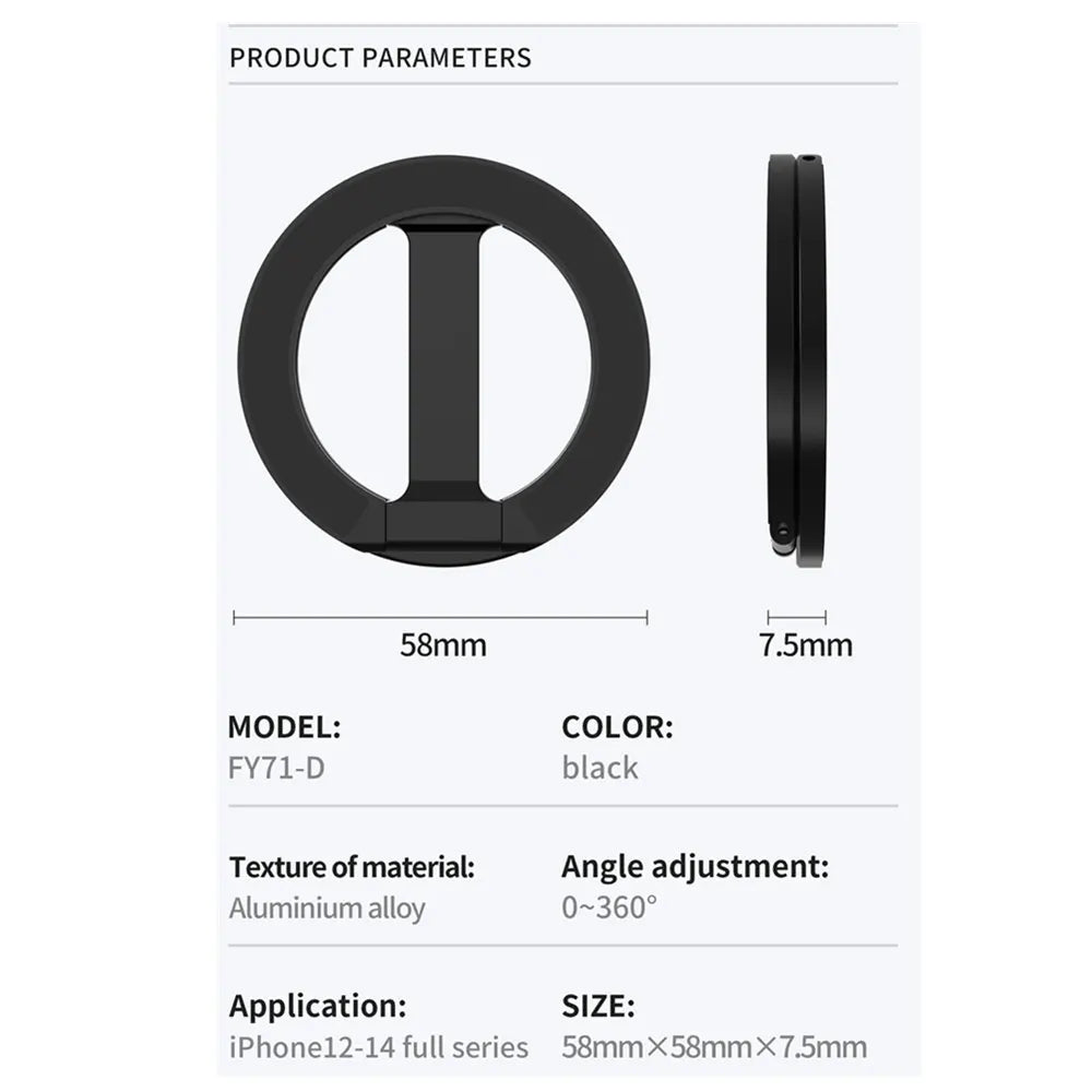 2024 Double-Sided Magnetic Phone Ring Holder for MagSafe Kickstand Magnet Grip for iPhone 15 14 13 12 Pro Android Phone Stand