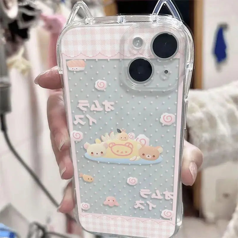 Japanese Bear Cute Phone Case For iPhone 17 Pro Max Air X XR XS Max 7 8 Plus 16 15 14 13 12 11 Fashion Kawaii Back Cover Y2K