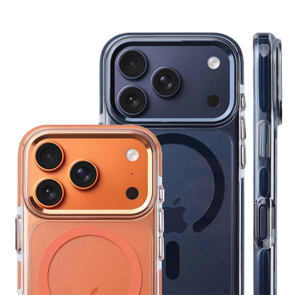 Magnetic Transparent Shockproof Alloy Lens Armor Case For iPhone 17 Pro Max 17Pro For Magsafe Wireless Charge Bumper Clear Cover
