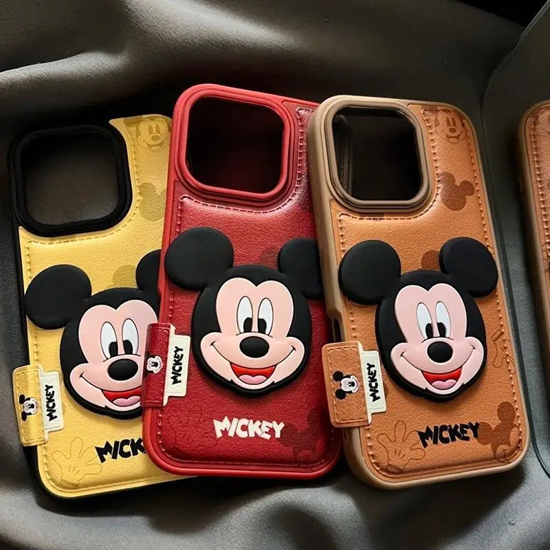 NEW 2026 Cute Cartoon Mickey Mouse Skin Striae Mobile Phone Case for IPhone Kawaii Anime Birthday Present Student Essentials
