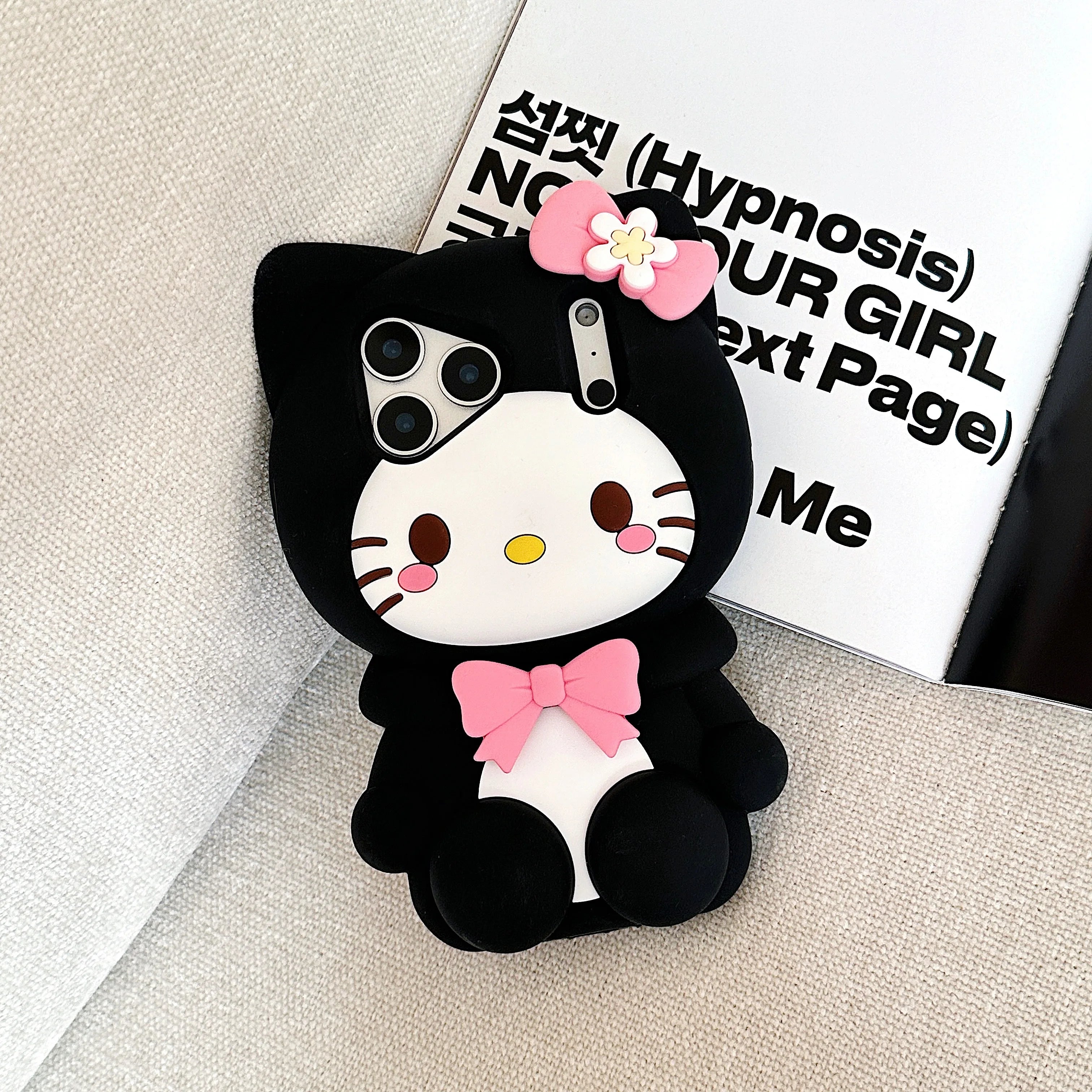 Lovely 3D Bow Hello Kitty Leg Stand Case for iPhone 17 16 15 14 13 12 Pro Max Plus Shockproof Soft Silicone Holder Phone Cover