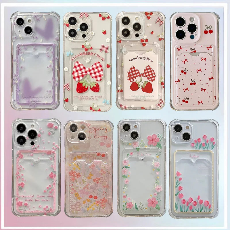 Bow Flower Wallet Card Holder Case For iPhone 17 16 13 12 11 Pro Max 17Air 16E 6 6S Plus cover Cute Silicone