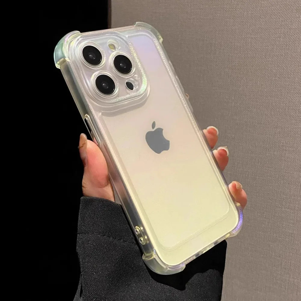 Luxury Laser Rainbow Transparent Matte Phone Case for IPhone 11 12 13 14 15 16 ProMax 14 Plus Soft Shockproof Bumper Cases Cover