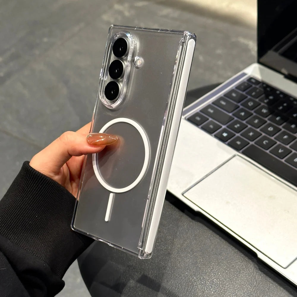 Matte Transparent Ultra Thin Magnetic Charging Case For Samsung Galaxy Z Fold7 Fold 4 5 6 Zfold7 with Hinged Shockproof Cover