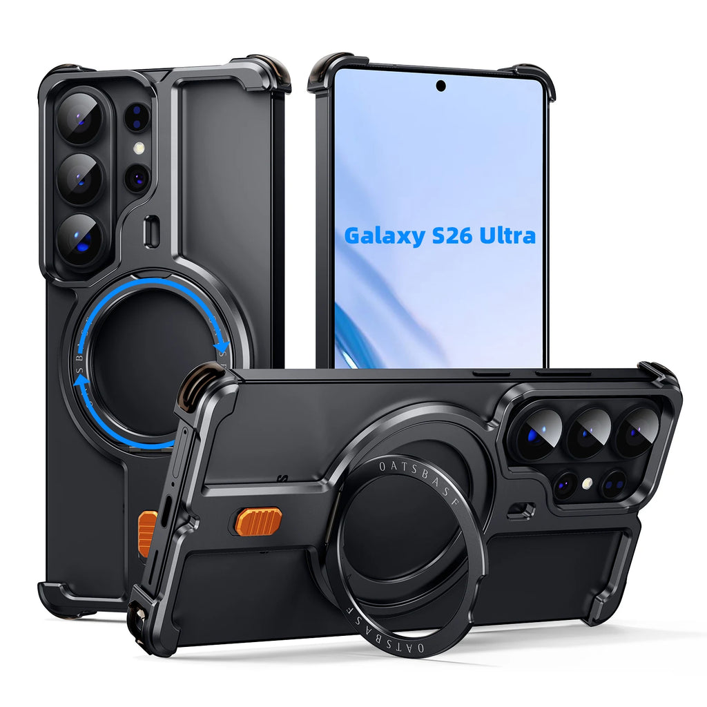 Eary for Samsung Galaxy S26 Ultra Phone Case Metal With 360°Rotating Magnetic Stand Frameless Cover Screen Protection Shockproof