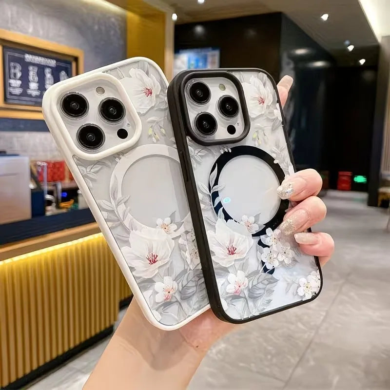 Fashion Flower Wireless Charging Phone Case For iPhone 17 16 15 14 13 12 11 Pro Xs Max Plus Air Mini XR X 17e 16e Magsafe Cover