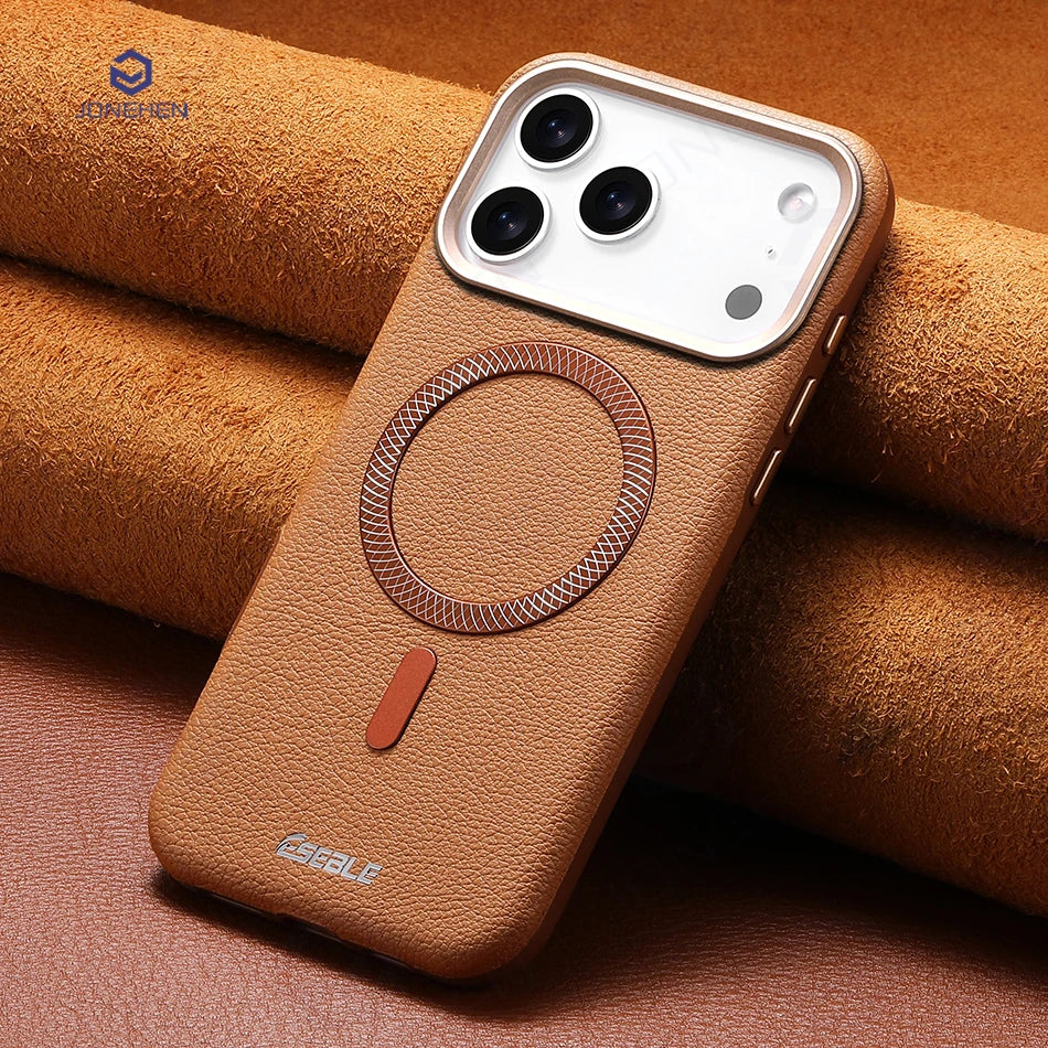 Busines Retro Lychee Skin Texture Leather Magnetic For Magsafe Case For iPhone 13 14 15 16 17 Pro Max Air 17pro Shockproof Cover