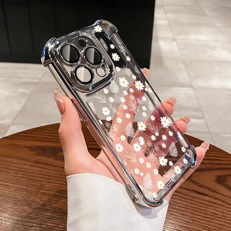 Flower Plating Transparent Phone Case For Samsung Galaxy S25 FE Edge S26 S24 S22 S23 S21 Plus Note 20 Ultra 5G Airbag TPU Cover