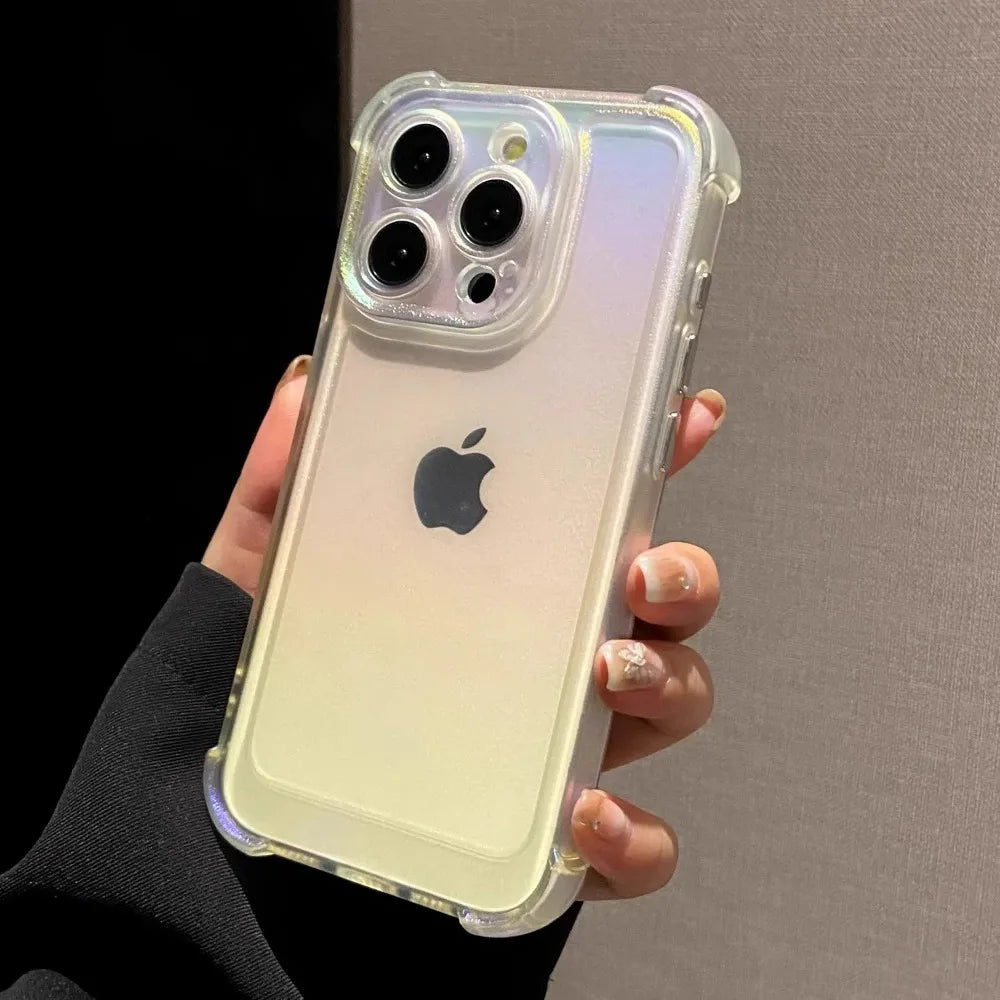 Luxury Laser Rainbow Transparent Matte Phone Case for IPhone 11 12 13 14 15 16 ProMax 14 Plus Soft Shockproof Bumper Cases Cover