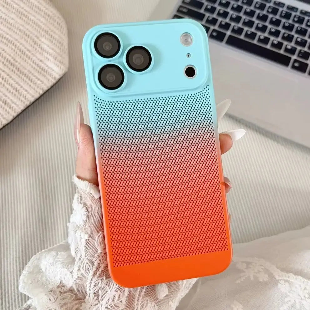 Hollow-Out Heat Dissipation Gradient Phone Case For iPhone 17 Air 16 15 14 13 12 Pro Max Plus Breathable Hole Shockproof Cover