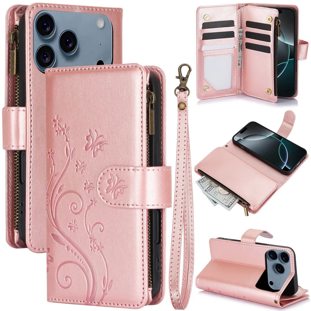 Luxury Flip Leather Phone Case for IPhone 17E 16E 17 Air 16 15 Plus 14 13 12 11 Pro Max XS XR Wallet Card Slot Purse Cover Coque