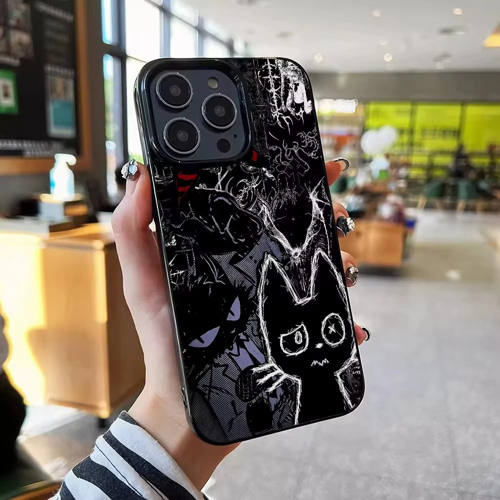 Graffiti Black Cat Pattern Phone Case For iPhone 17 Air 16 Pro Max 15 14 Plus 13 12 Mini 11 Pro Shockproof Silicone Back Cover